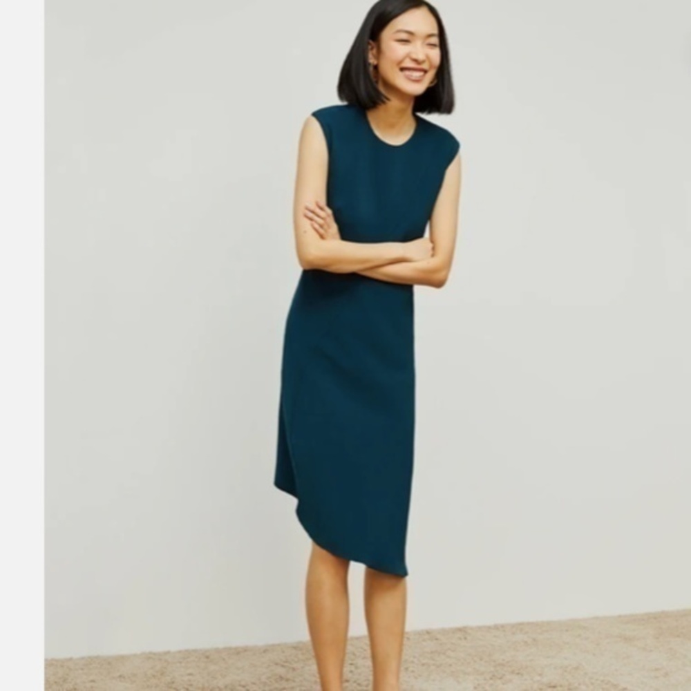 MM. LaFleur Rainforest Blue Asymmetrical Hem Lara 2.0 Dress Nwt 4